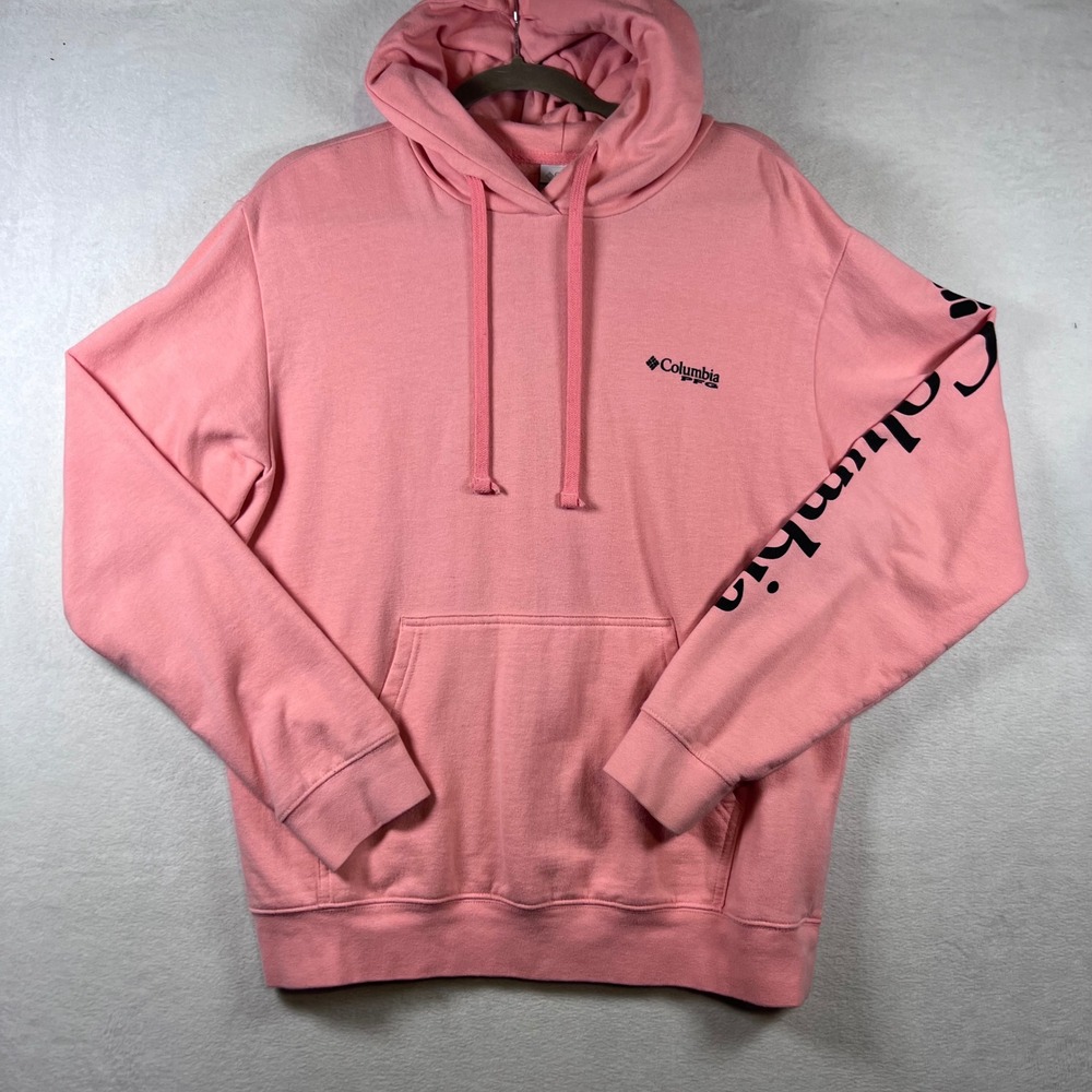Columbia PFG Hoodie Mens Medium Pink Performance Fishing Gear Logo Pullover